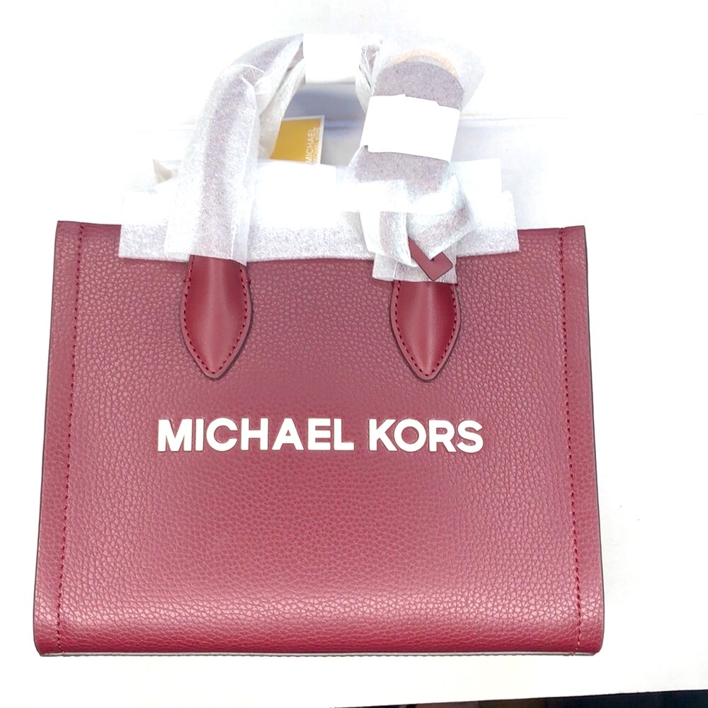 Michael Kors Mirella Oxblood Small Pebbled Learher Crossbody Bag